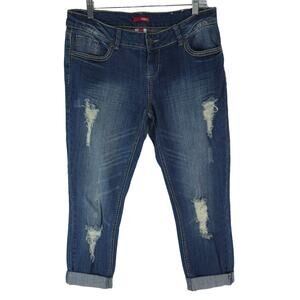 Bongo Jeans Capris Womens 11 Embroidered Rolled Cuff Distressed Stretch Mid Rise